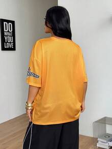 Coolane 男女款大尺碼夏秋沙灘外出休閒透氣網眼數字圖案印花棒球球衣風格黃色T恤 - 黃色 - 查看 7