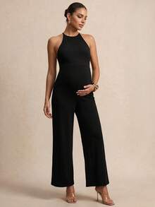 MaterniChic Maternity Wear, Maternity Jumpsuits, Summer Black Maternity Jumpsuit, Simple Yet Elegant With A Cutout Back - Black - View 2