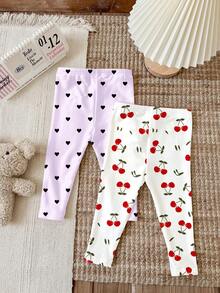 Dikirim 4 Paket Acak, 3 Paket Tersedia. Seri Warna Serbaguna, Seri Bunga & Garis-garis Manis, Legging Elastis Kasual Nyaman dan Lucu untuk Bayi Perempuan. - MultiWarna - View 8