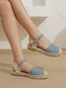 Styleloop Fashion Blue Hemp Rope Bottom Women's Flat Shoes Comfortable And Breathable Commuting Suitable For Outdoor Vacation Travel Beach Shopping Daily Leisur - Blue - View 7