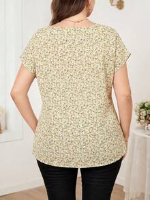 Reflora Plus Size Summer Casual Boho Ditsy Floral Shirt Vacation Beige - Yellow - View 2