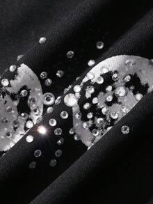 DAZY Men's Rhinestone Moon Pattern Crew Neck Short Sleeve Casual T-Shirt Summer - Black - View 4