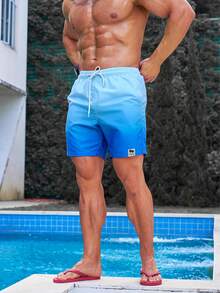Manfinity KASUA Men's Drawstring Waist Gradient Color Casual Vacation Beach Shorts - Blue - View 4