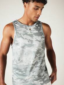 SUMWON Camouflage Printed Mesh Tank Top Sleeveless Crew Neck Regular Fit Summer Activewear Performance Style - Grey - View 1