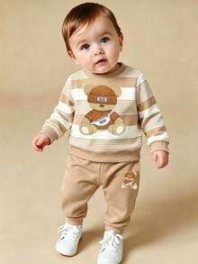 SHEIN Playful Pals 2件組男嬰衛衣與配套運動長褲，舒適秋季套裝，適合家庭穿搭 - 彩色 - 查看 7