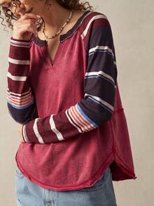 Bohemela Casual Knit Patchwork Women's Sweatshirt - Red - View 4