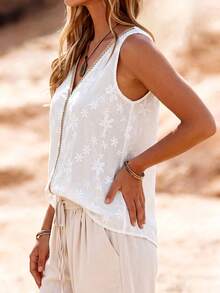 EMERY ROSE Canotta da donna taglie forti con stampa floreale, senza maniche, collo rotondo, casual per vacanze estive - Bianco - Visualizzare 3