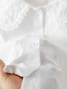 SHEIN New Back To School Season Young Girl Fashion Sweet Lace Collar White Long Sleeve Blouse, Versatile Baby Undershirt School Autumn Long Sleeve Tops - White - View 3
