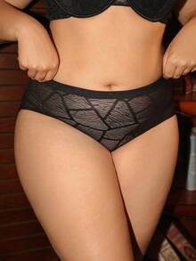 Divavoom 1pc Geometric Pattern Black Plus Size Women's Panties - Black - View 4