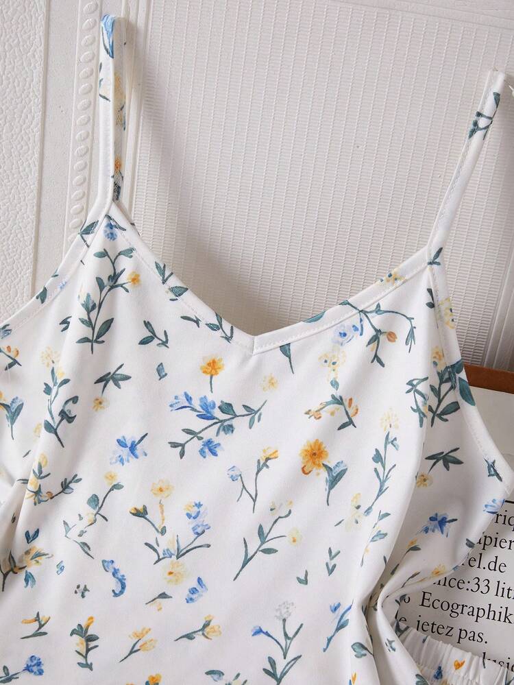 Set Piyama Camisole & Celana Pendek Motif Bunga Kecil untuk Anak Perempuan Remaja - MultiWarna - View 8