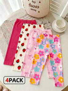 Random 4 Packs Send 3 Packs Baby Girl Cute Comfortable Knitted Elastic Solid Color Elastic Waist Long Pants - Multicolor - View 3