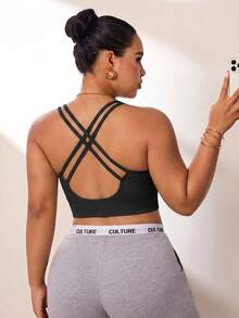 SHEIN Rhythm Era Yoga Fitness Athletic Spaghetti Strap Sports Bra Gym Black And Gold Navy Blue Baby Pink White Summer - Multicolor - View 2