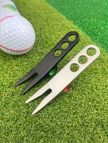 1PC Zinc Alloy Golf Divot Repair Tool Green Fork With Ball Marker Durable Rustproof Lightweight Portable Ergonomic Comfort Grip Black Silver 2 Colors Golf Course Outdoor Sports Accessories Perfect Gift For Golfers - Multicolor - View 2