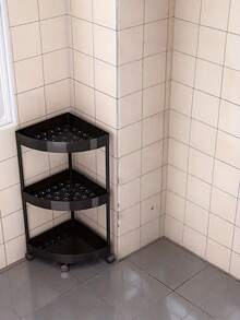 1PC Foldable Easy Assembly Multi Functional Space Saving Sturdy Durable Compact Versatile Modern Corner Shelf Basket Rack For Bathroom Kitchen Cosmetics Bath Products Shampoo Conditioner Body Wash Organizer Storage - Black - View 5