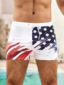 Mercer Haus Men's Casual Flag Printed Drawstring Swimming Trunks - Multicolor - View 6