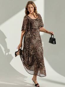 Chikora Plus Size Summer Fashion Leopard Print Dress - Brown - View 6