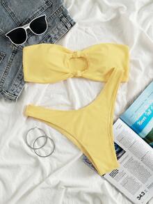 Swim Mod Two-Piece Swimsuit, Wireless Bandeau Top, Triangle Bikini Bottom - Yellow - View 5