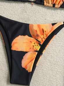 Swim Vcay 女款夏季海灘花卉印花掛脖綁帶性感比基尼泳衣套裝，2026春夏季新款女裝泳衣海灘度假系列：優雅、浪漫、性感且甜美；簡約、休閒且百搭；獨特設計新款式；女款海灘裝、旅行裝、度假裝、日常運動泳衣，兩件套、多件套，多色可選，包括蝴蝶結比基尼、可拆卸胸墊和鮮豔度假主題彩色印花。非常適合夏季出遊、海灘度假、島嶼旅行、曬太陽、公路旅行、郵輪宴會、下午茶、燭光晚餐、浪漫約會、私人派對、日常穿著、休閒風格，甚至音樂節。酷暑夏季海灘之旅必備泳衣！ - 彩色 - 查看 4