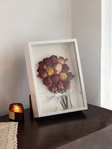 1 DIY Openwork Dried Flower Picture Frame (Does Not Include Any Accessories); Can Be Used As A Display Stand, A 3D Handmade Frame For Preserving Preserved Flowers, A Tissue Box, Or A Wall Decoration Featuring Roses - Multicolor - View 3