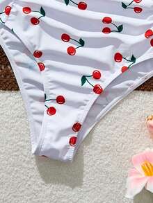 SHEIN Traje de baño de una pieza con estampado de cerezas y dos colores, conjunto de varias piezas para vacaciones de mujer - Multicolor - Ver 6