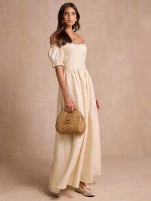 Enchnt Premium Summer Romantic Women's Elegant Apricot Embroidered Fabric Casual Party Long Dress,Graduation Dress,Vacation Dress,Festival Outfits - Apricot - View 3
