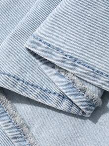 Livesso Jaket Denim Pendek Biru Muda dengan Kerah, Kancing dan Dekorasi Saku, Lengan Panjang, Dipadukan dengan Set Rok A-Line Musim Gugur - Light Wash - View 7