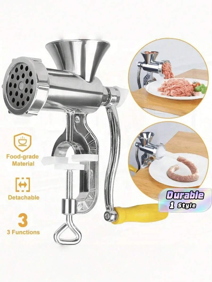 1Pc Multifunctional Hand Crank Meat Grinder & Sausage Stuffer, Manual Food Processor For Chili, Vegetables & Garlic, Portable Kitchen Tool For Home & Outdoor Use - Multicolor - View 1