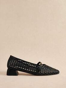 Rosivie Braided Hollow Mary Jane Block Heel Shoes Fall Shoes - Black 1 - View 2