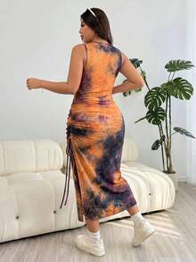 SHEIN EZwear 夏季女式大码扎染针织无袖紧身连衣裙 - 彩色 - 查看 2