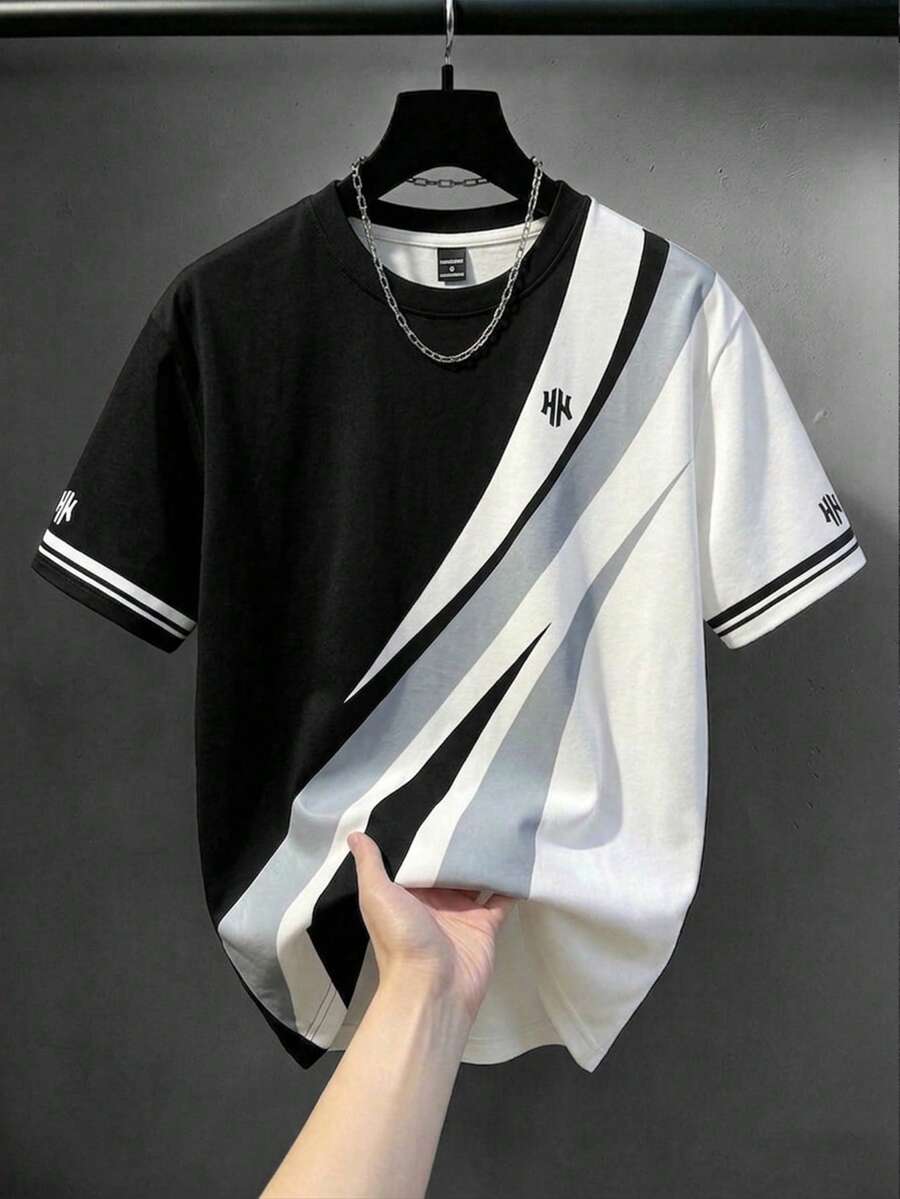 Manfinity Homme 男士圖案印花設計T恤,男士時尚夏季休閒運動服,適合日常休閒穿著、戶外運動等,也是送給男朋友或丈夫的理想禮物 - 彩色 - 查看 1