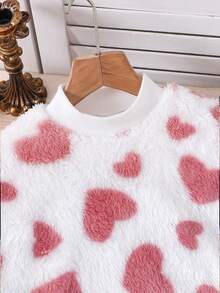 Emery Rose Kids Emery Rose Kids 少女心形圖案長袖抓絨冬季衛衣，印花套頭衫，休閒運動戶外優雅粉色與白色黑色秋季 - 粉色 - 查看 7