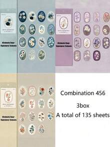 45 Retro Mysterious Floral Closure Stickers For Handmade Scrapbooks, Notebooks, Water Bottles, Phone Cases, Desktops - DIY Decorative Decals - Multicolor - View 26