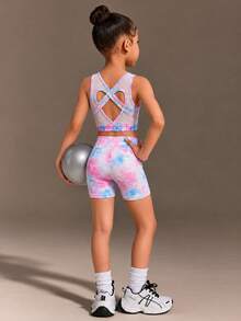 SHEIN Young Girls Clothing Printed Tank Top And Shorts Set, Designed For Young Girl Soft Elastic Fabric For Comfortable Movement, Play, Autumn Winter, Fall - Multicolor - View 2