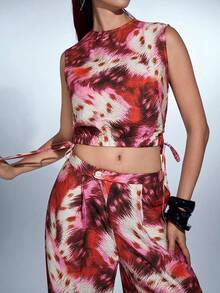 MERLEAU-F Women's Modern Pink Leopard Print Tank Top Elegant Classic Luxury Business Casual Sports Fall Party Going Out Office Wear - Multicolor - View 4