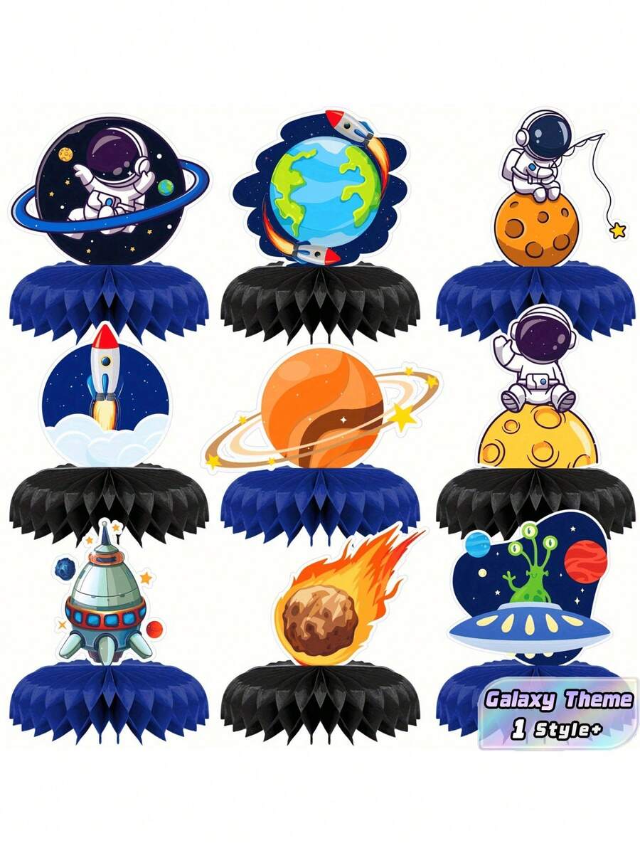 9PCS Galaxy Theme Party Decor Set Honeycomb Centerpieces Table Decorations Outer Space Alien Planet Supplies For Birthday Party Celebration Kids Adults Holiday - View 1
