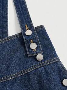 SHEIN MOD Jumpsuit Denim Longgar dengan Saku dan Kancing Serbaguna untuk Ukuran Plus - Aprikot - View 7