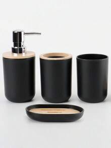 4Pcs Luxury Bathroom Accessory Set, Bamboo & Plastic Organizer With Lotion Bottle, Toothbrush Holder, Mouth Cup & Soap Dish, Ideal For Home Decor, Birthday, Housewarming & Holiday Gifts - multicolor - View 8