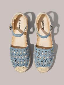 Styleloop Fashion Blue Hemp Rope Bottom Women's Flat Shoes Comfortable And Breathable Commuting Suitable For Outdoor Vacation Travel Beach Shopping Daily Leisur - Blue - View 2