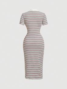 SHEIN MOD 女款短袖休閒條紋 Polo 領中長洋裝 - 彩色 - 查看 5