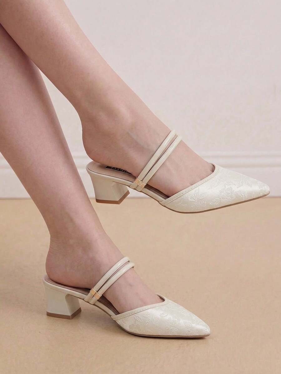 Eladyva New Arrival Pointed Toe Embroidered Double-Purpose High Heels Chunky Heel Slippers Sandals,Elegant,Mule,Elegant,Summer Outfits