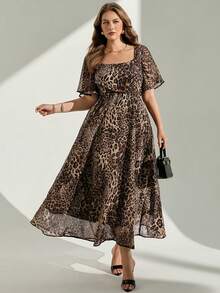 Chikora Plus Size Summer Fashion Leopard Print Dress - Brown - View 7