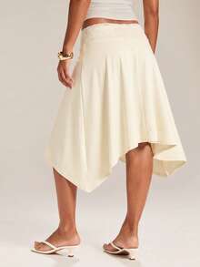 SHEIN BAE Women's Solid Color Asymmetric Hem Casual Skirt - Apricot - View 2