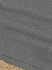 SHEIN 青少年女孩灰色拼接羅紋針織細肩帶上衣休閒基礎款日常穿著返校穿搭 - 灰色 - 查看 5
