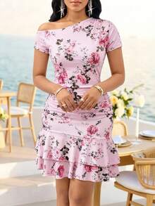 SHEIN Lady 女款日常穿著短洋裝 - 淺粉色 - 查看 3