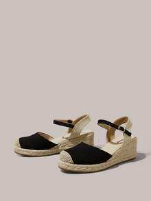 Styleloop Sepatu Wedges & Platform Wanita, Gaya Bohemian, Liburan Pantai, Nuansa Barat, Pakaian Musim Panas, Perlengkapan Perjalanan - Hitam - View 2