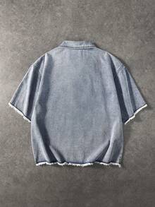 ROMWE MEN Chaqueta vaquera casual de verano para hombre con patchwork de letras - Azul - View 2