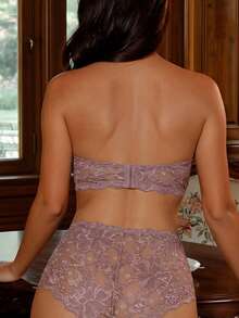 Seduluxe Bragas triangulares de encaje con lazo 3D de estilo francés elegante para mujer - Café integral - Ver 2