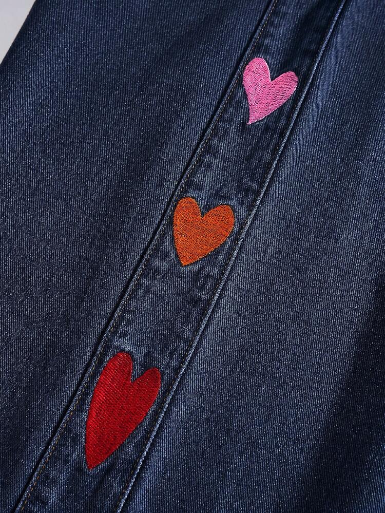 EMERY ROSE Plus Size Women's Elastic Waist Pockets Heart Pattern Casual Versatile Daily Wear Denim Jeans - Dark Wash - View 5