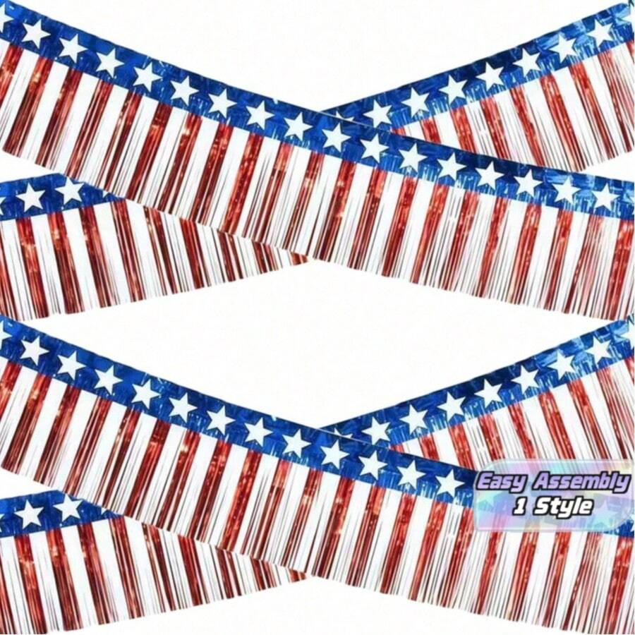 2 Stücke 4. Juli patriotischer Quasten-Vorhang Banner, 4. Juli Dekoration Rot Weiß Blau Quasten Dekoration 250. Jubiläumsfeier | Unabhängigkeitstag Outdoor Indoor Dekoration Party Geschenk patriotisches Flaggen Banner Dekoration - A - Übersicht 1