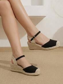 Styleloop Sepatu Wedges & Platform Wanita, Gaya Bohemian, Liburan Pantai, Nuansa Barat, Pakaian Musim Panas, Perlengkapan Perjalanan - Hitam - View 7